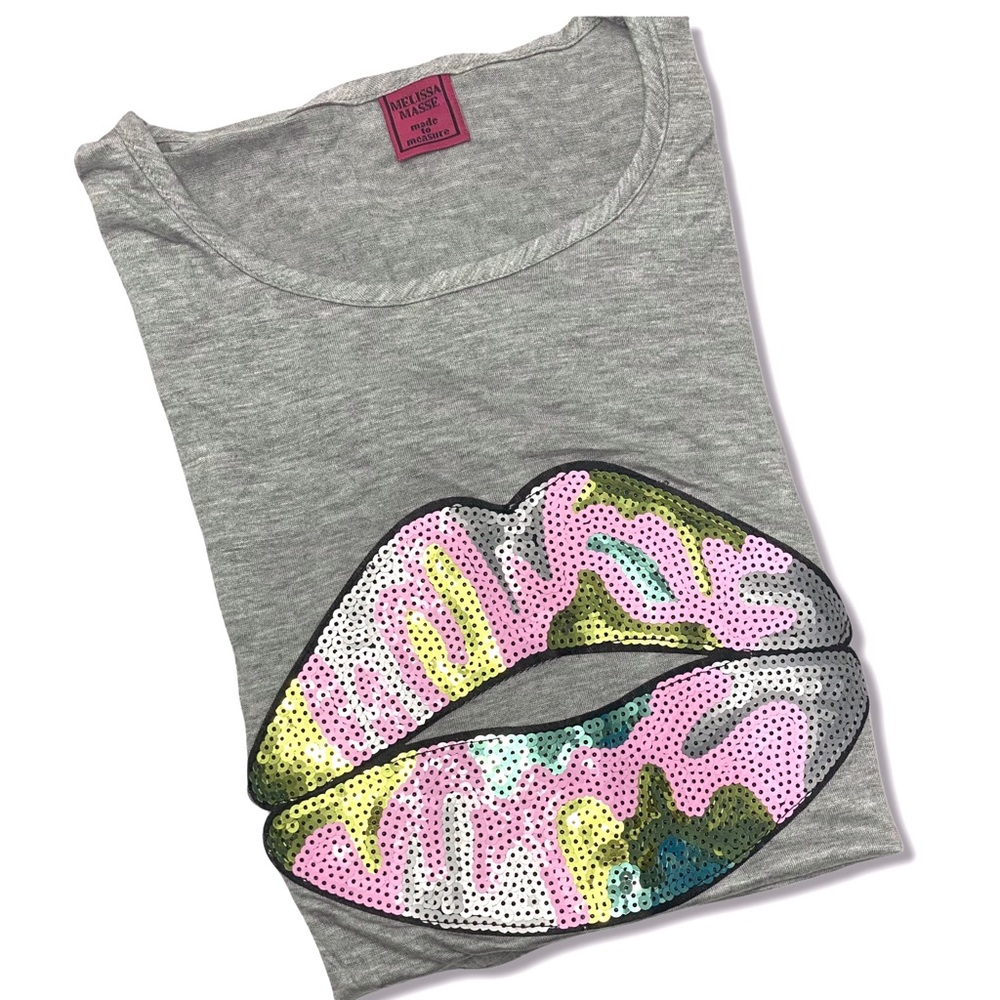 Melissa Masse Long Sleeve Sequin Camo Lips Top NEW Heather Grey Size 1X